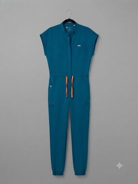 Figs Teal Short-Sleeve Utility Jumpsuit  style 1000383 Rafaela